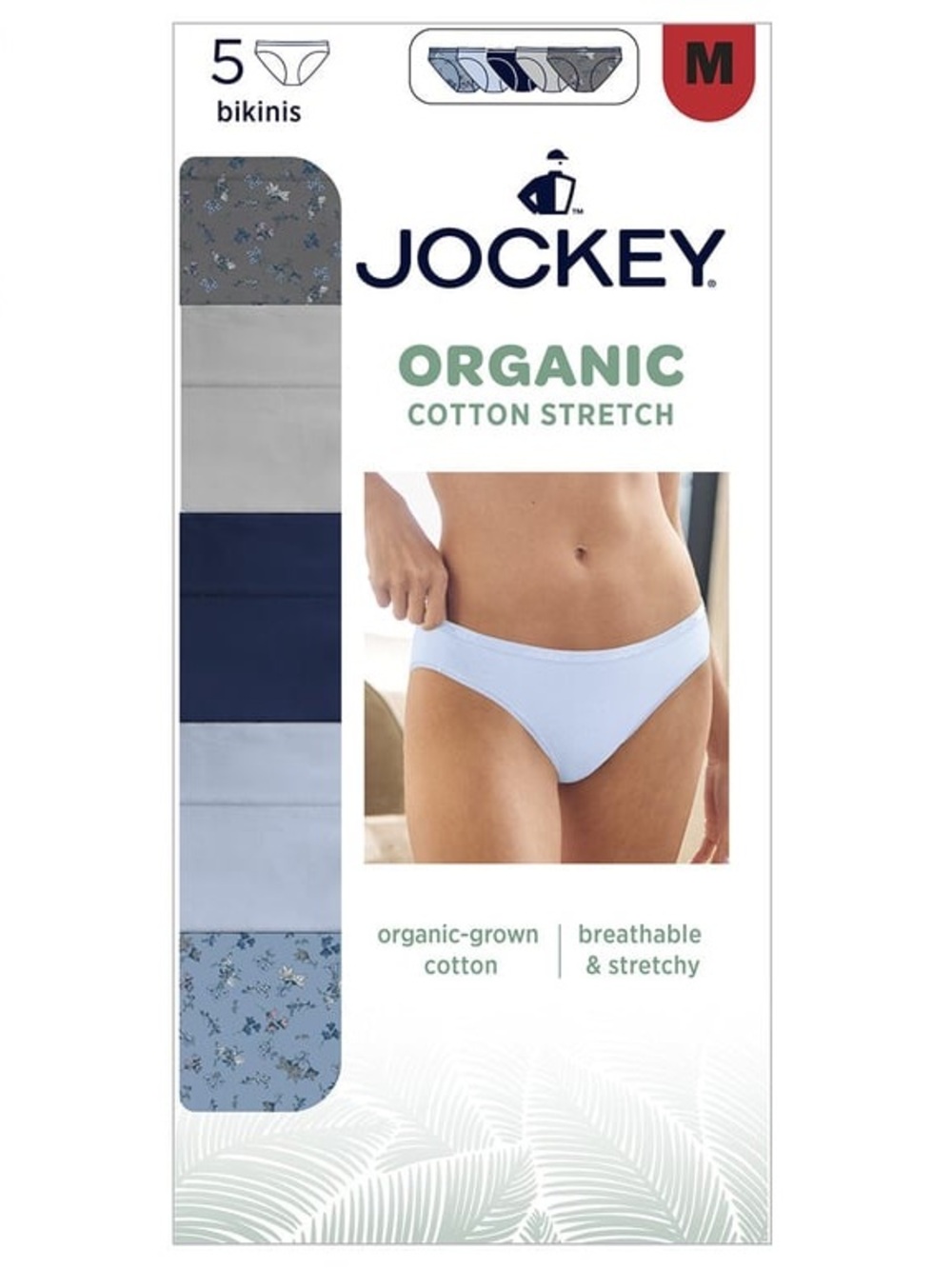 Jockey Organic Cotton Stretch Bikini Pack - Navy, Light Blue, Gray, Floral